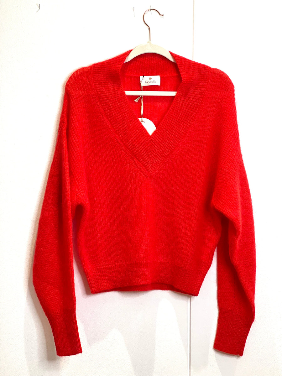 Mohair V-Pullover rot