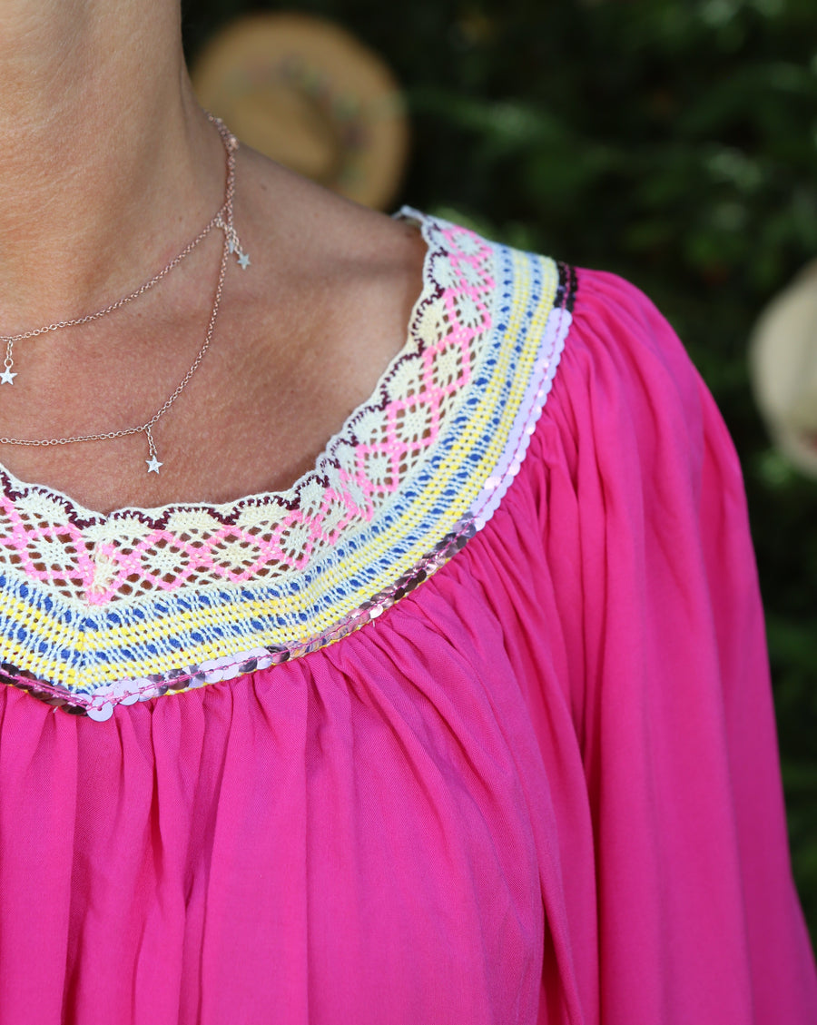 LIGHT SUMMER TUNIC "ANGEL" FUCHSIA/SILVER/GLITTER - Tunibelle