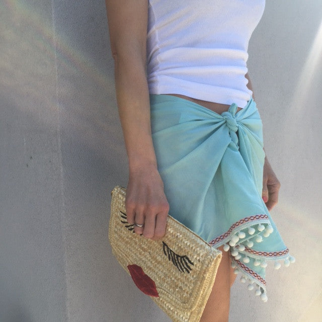 Pareo Turquoise/White Pompoms - Tunibelle