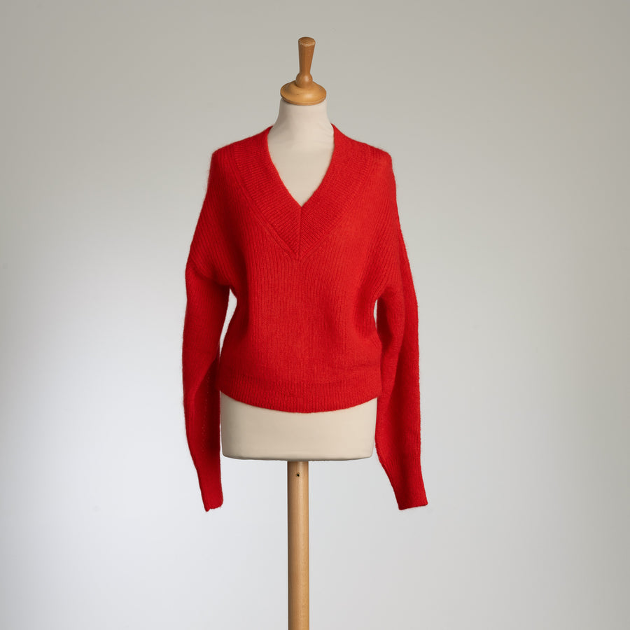 Mohair V-Pullover rot